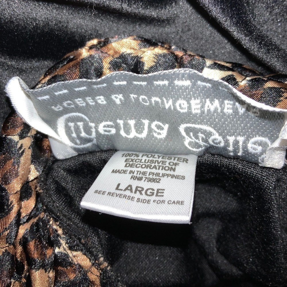 Vintage Black Velvet Leopard Print Details Long Robe Loungewear Size Large - Picture 10 of 11